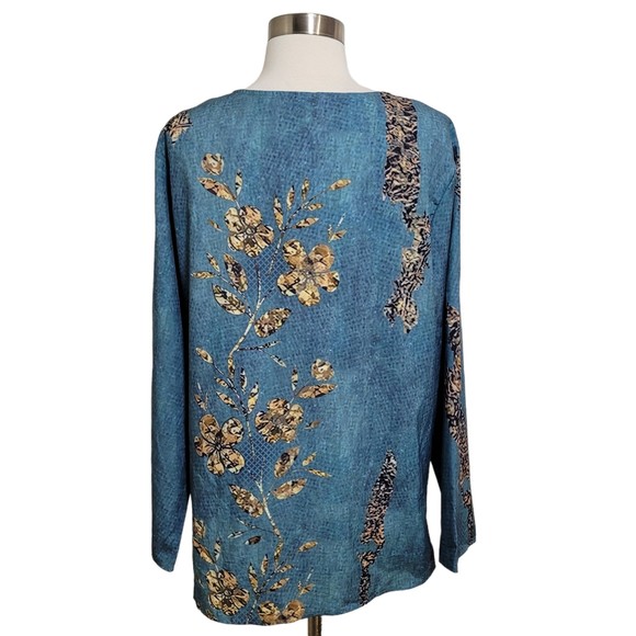 NWT Abilvia Teal Blue Floral Screen Print Asymmetric Hem Top Size XL - Picture 4 of 6
